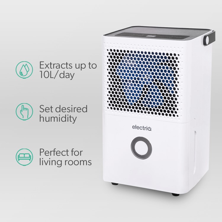 GRADE A2 - electriQ 10 Litre Dehumidifier with Humidistat Laundry Mode and Odour Filter