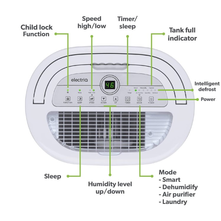 GRADE A3 - electriQ 20 Litre Dehumidifier with Humidistat Laundry Mode and Carbon Odour Filter