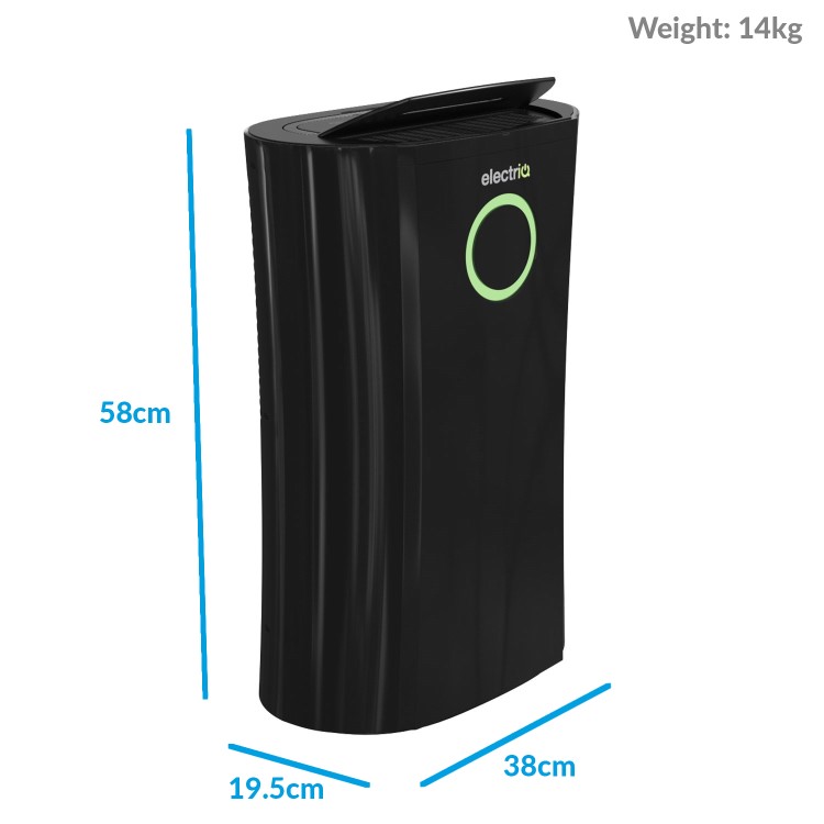 GRADE A2 - ElectriQ 12 litre Low Energy Premium  Black Dehumidifier for up to 3 bed house with Digital Humidistat and UV  Air Purifier