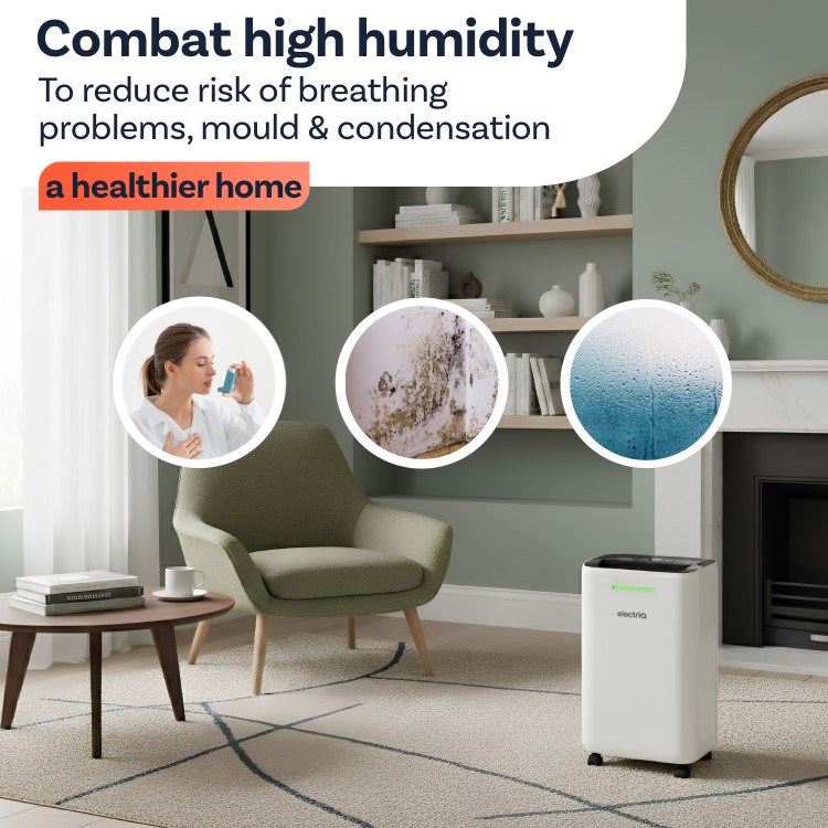 Refurbished electriQ 12 Litre Low Energy Smart App Alexa Dehumidifier with Digital Humidistat and Air Purifier