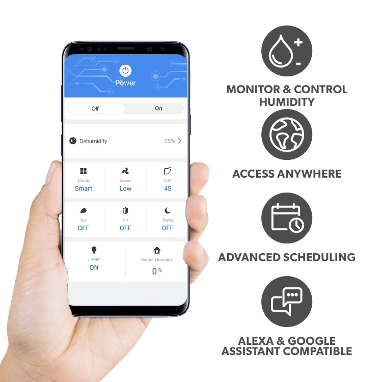 Refurbished electriQ 12 Litre Low Energy Smart App Alexa Dehumidifier with Digital Humidistat and Air Purifier
