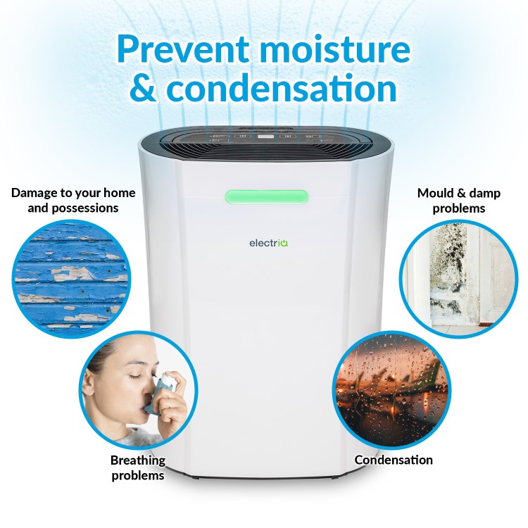 GRADE A1 - electriQ 12 Litre Smart App Alexa Dehumidifier with Digital Humidistat and Air Purifier