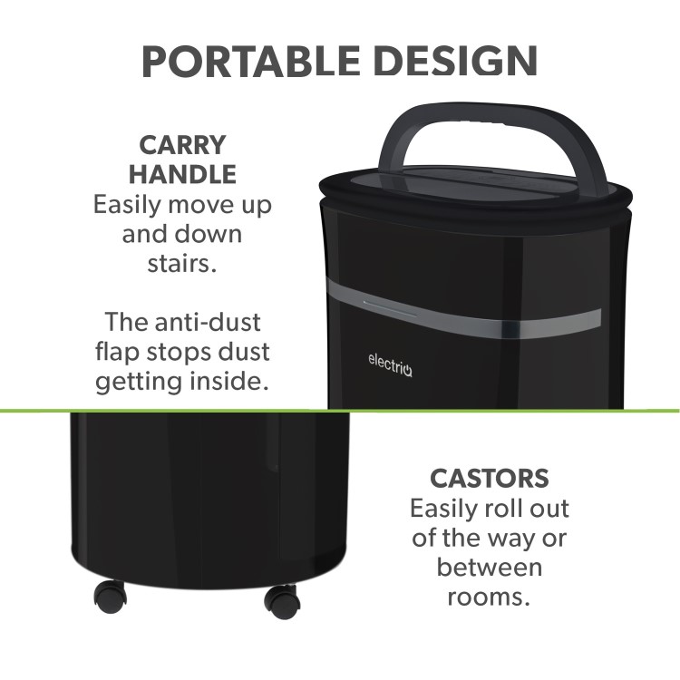 GRADE A3 - electriQ 20 Litre Black Low Energy UV Antibacterial Dehumidifier with HEPA Air Purifier