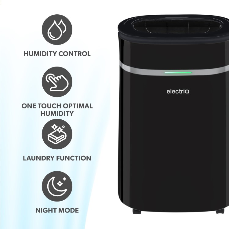 GRADE A3 - electriQ 20 Litre Black Low Energy UV Antibacterial Dehumidifier with HEPA Air Purifier