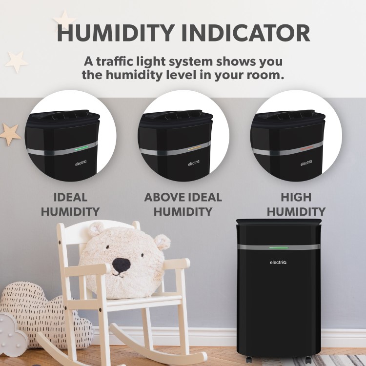 GRADE A3 - electriQ 20 Litre Black Low Energy UV Antibacterial Dehumidifier with HEPA Air Purifier