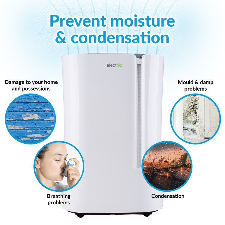 GRADE A1 - electriQ 20 Litre Dehumidifier with Humidistat for 2 to 5 Bed Homes