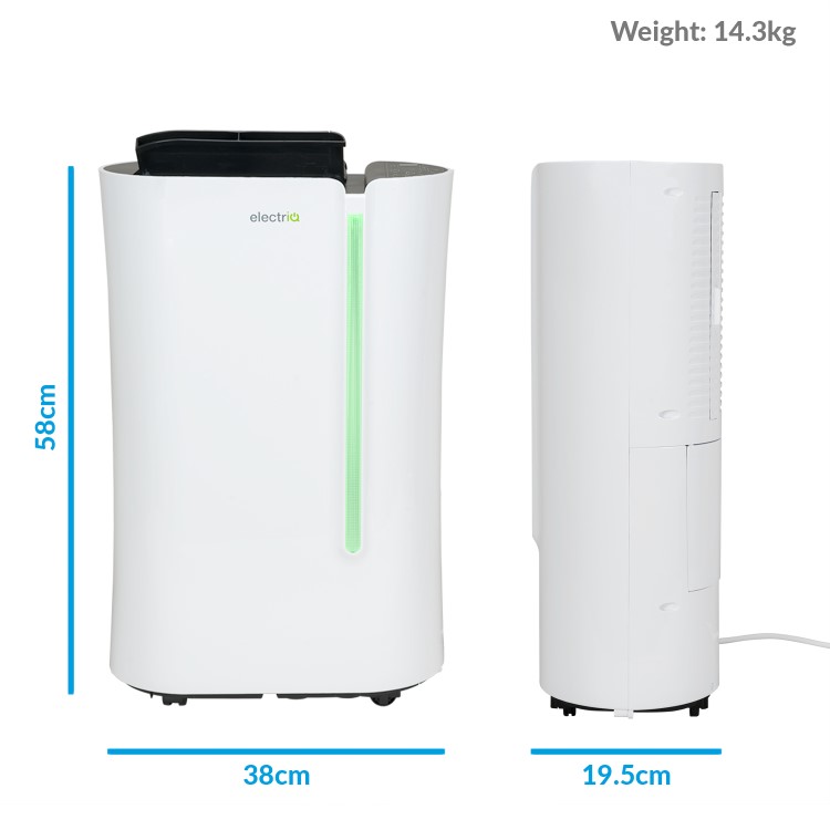 GRADE A1 - electriQ 20 Litre Dehumidifier with Humidistat for 2 to 5 Bed Homes