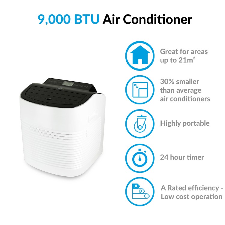 GRADE A2 - electriQ Compact 9000 BTU Small and Powerful Portable Air Conditioner for rooms up to 21 sqm