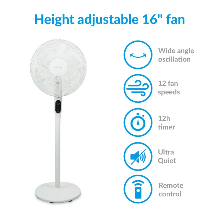 GRADE A1 - electriQ 16 Inch  Low  Energy  Quiet DC Pedestal Floor and Table Fan  with Remote Control Timer and  Oscillation Functions