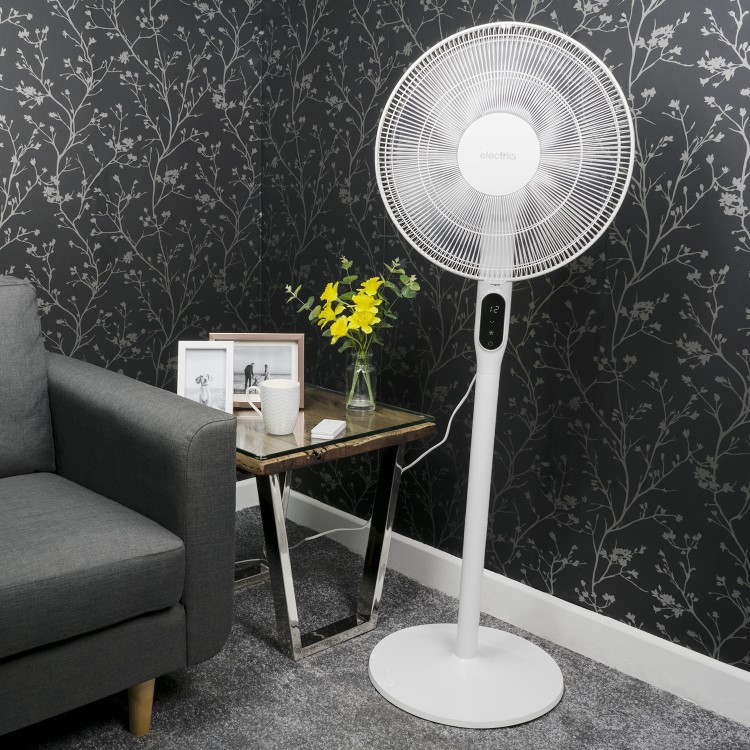 GRADE A1 - electriQ 16 Inch  Low  Energy  Quiet DC Pedestal Floor and Table Fan  with Remote Control Timer and  Oscillation Functions