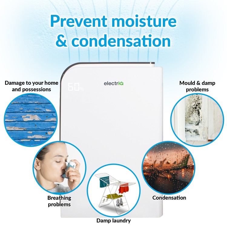 Refurbished electriq 10L Fast Dry Desiccant Dehumidifier and Heater with HEPA Air Purifier for 2-6 bed homes