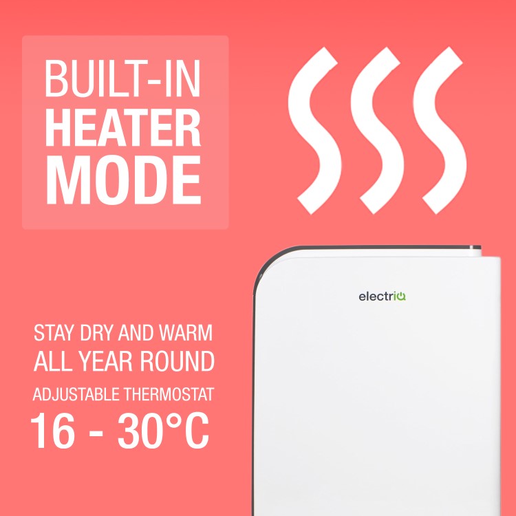 Refurbished electriq 10L Fast Dry Desiccant Dehumidifier and Heater with HEPA Air Purifier for 2-6 bed homes