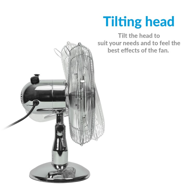 GRADE A2 - electriQ 12 Inch  Inch Chrome Desk Fan With Oscillating Function