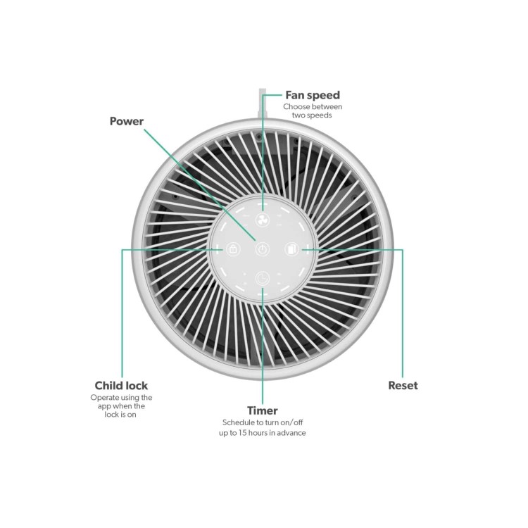 GRADE A5 - electriQ 360 Degree Air Purifier Smart WiFi Alexa with Air Quality Sensor and HEPA Carbon filters for rooms up to 40 sqm