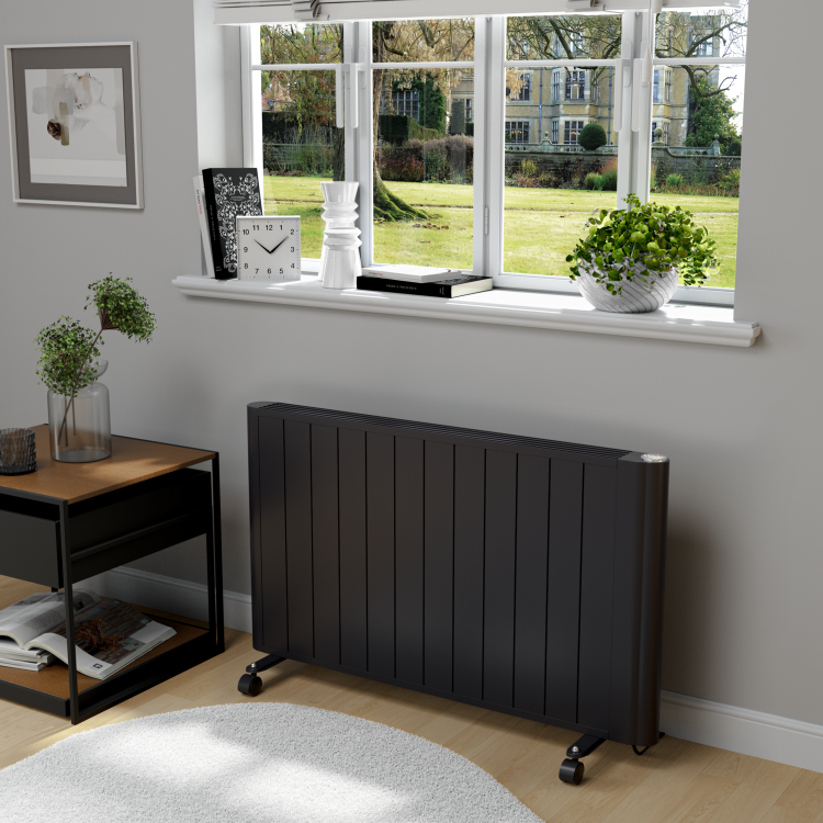 electriQ 2000W Smart Aluminium Electric Designer Radiator Sleek Black Wall Mounted - Energy Efficient Panel Heater