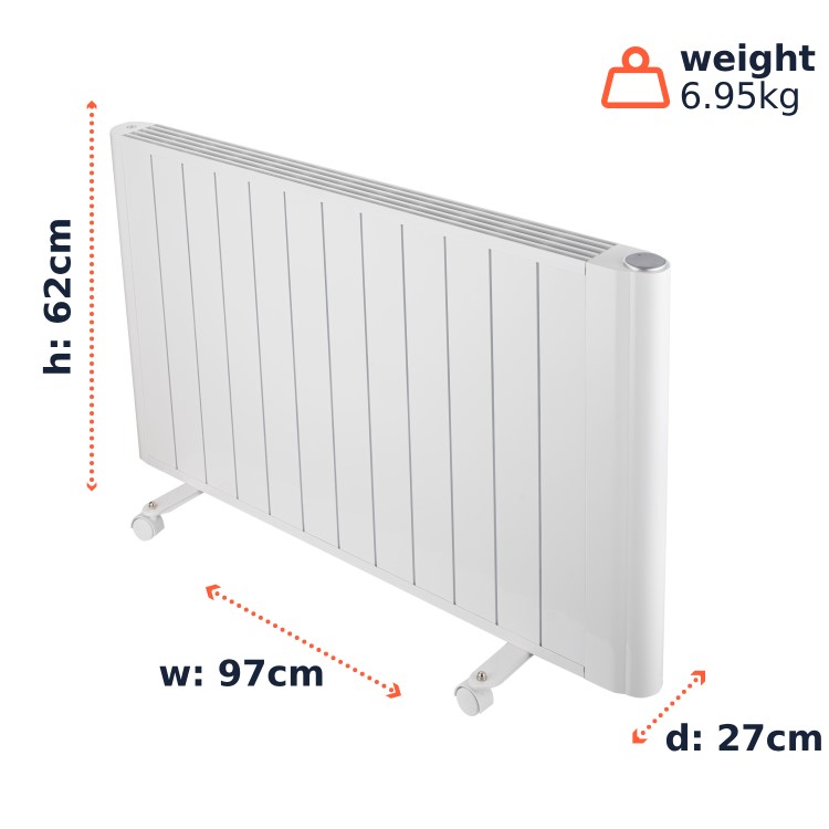 electriQ 2000W Smart WiFi Aluminium Electric Designer Radiator Gloss White Wall Mounted - Energy Efficient Panel Heater
