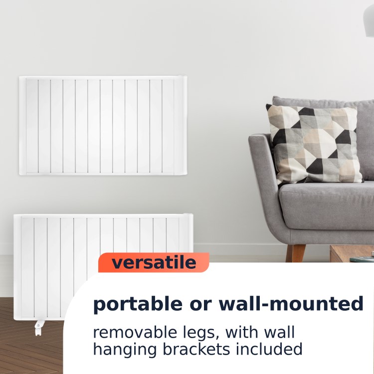 electriQ 2000W Smart WiFi Aluminium Electric Designer Radiator Gloss White Wall Mounted - Energy Efficient Panel Heater