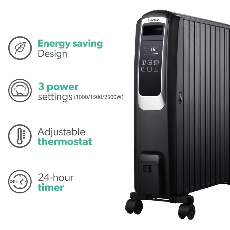 GRADE A1 - 2.5 kW Smart App Oil Filled Radiator with Alexa Google& Remote - Black