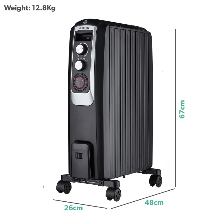 GRADE A3 - electriQ Portable 8 Fin Oil Filled Radiator - Black