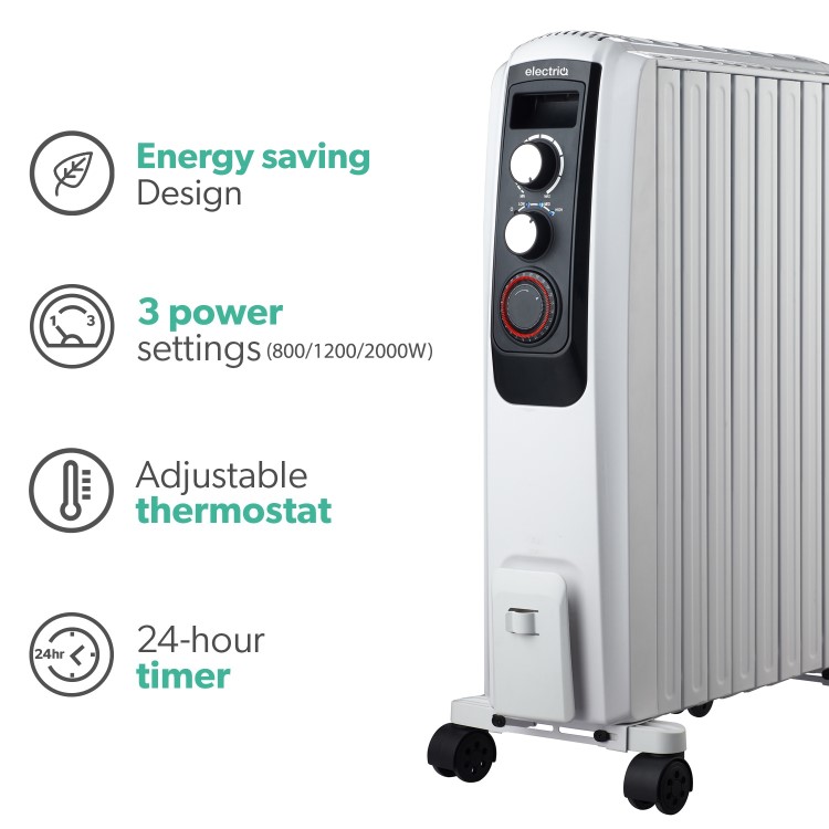 Refurbished electriQ Portable 8 Fin Oil Filled Radiator - White
