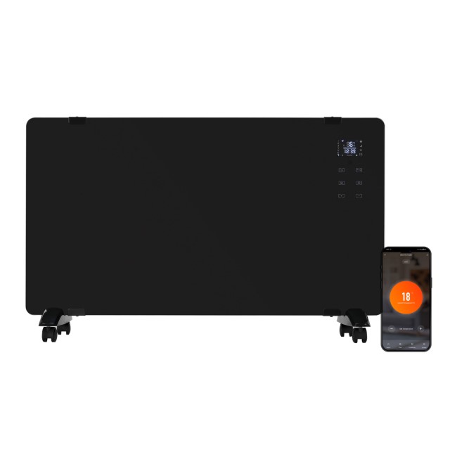 electriq 2000W Smart Designer Glass Panel Heater - Wall Mountable & Bathroom Safe - Black 