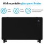 GRADE A3 - electriQ 2000W Black Designer Glass Heater Wall Mountable Low Energy  with Smart WiFi Alexa - Ultra Slim only 8cm  Bathroom Safe IP24