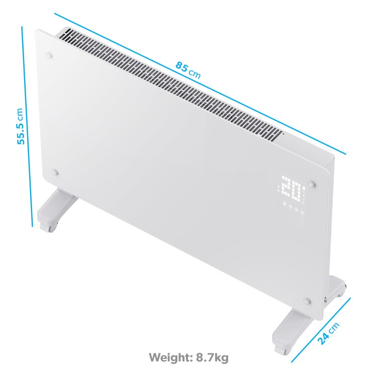 Refurbished electriQ 2500W Smart Designer Glass Panel Convection Heater - Wall Mountable & Bathroom Safe - White