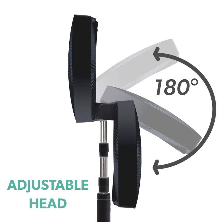 Refurbished electriQ 12-inch Rechargeable and Foldable Black Quiet DC Pedestal Fan