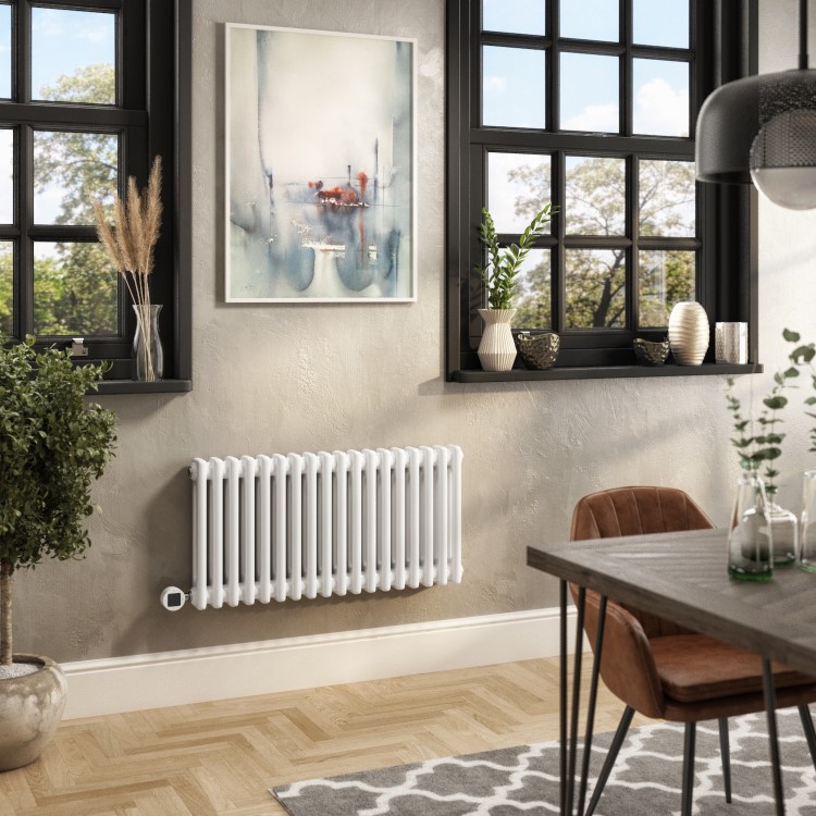 GRADE A2 - White Electric Horizontal Column Radiator 1.2kW with Wifi Thermostat - H400xW830mm - IPX4 Bathroom Safe