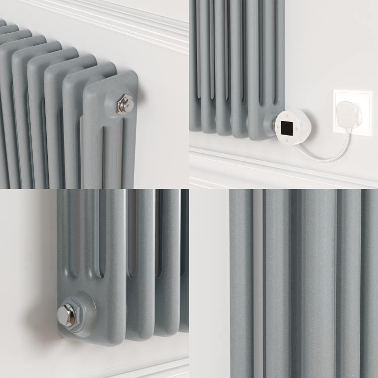 Salt & Pepper Horizontal Smart Electric Radiator with Wi-Fi Thermostat - 1.2KW - H400xW1190 - Bathroom Safe