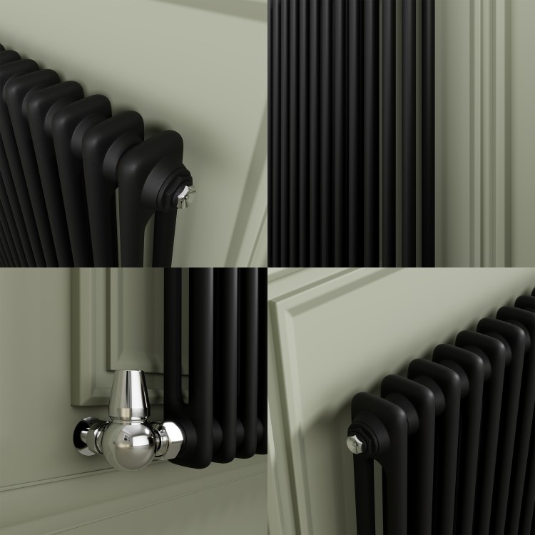 Reggio Midnight Black Horizontal Double Column Traditional Radiator 800x605mm 2045 BTU - Cast Iron Style