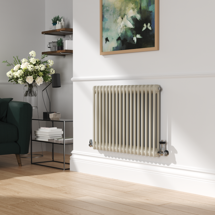 Reggio Linen Horizontal Double Column Traditional Radiator 600x830mm 2832 BTU - Cast Iron Style