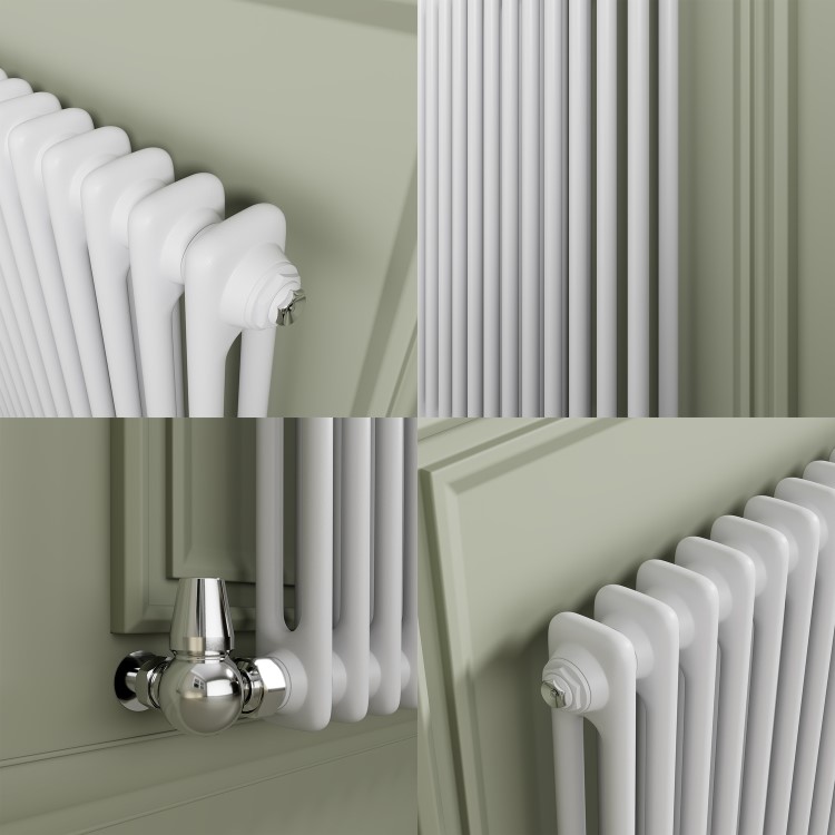 Reggio White Horizontal Double Column Radiator 800x1010mm 4535 BTU - Cast Iron Style