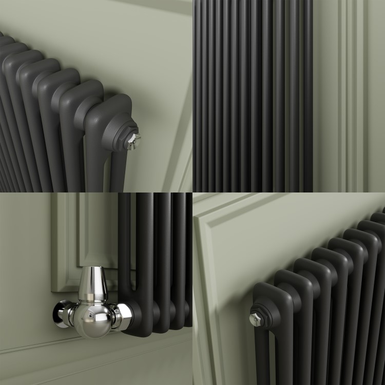 Reggio Anthracite Horizontal Double Column Traditional Radiator 800x1190mm 4091 BTU - Cast Iron Style