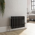 HCD9-300-BCT Reggio Midnight Black Horizontal Double Column Traditional Radiator 300x425mm 735 BTU - Cast Iron Style