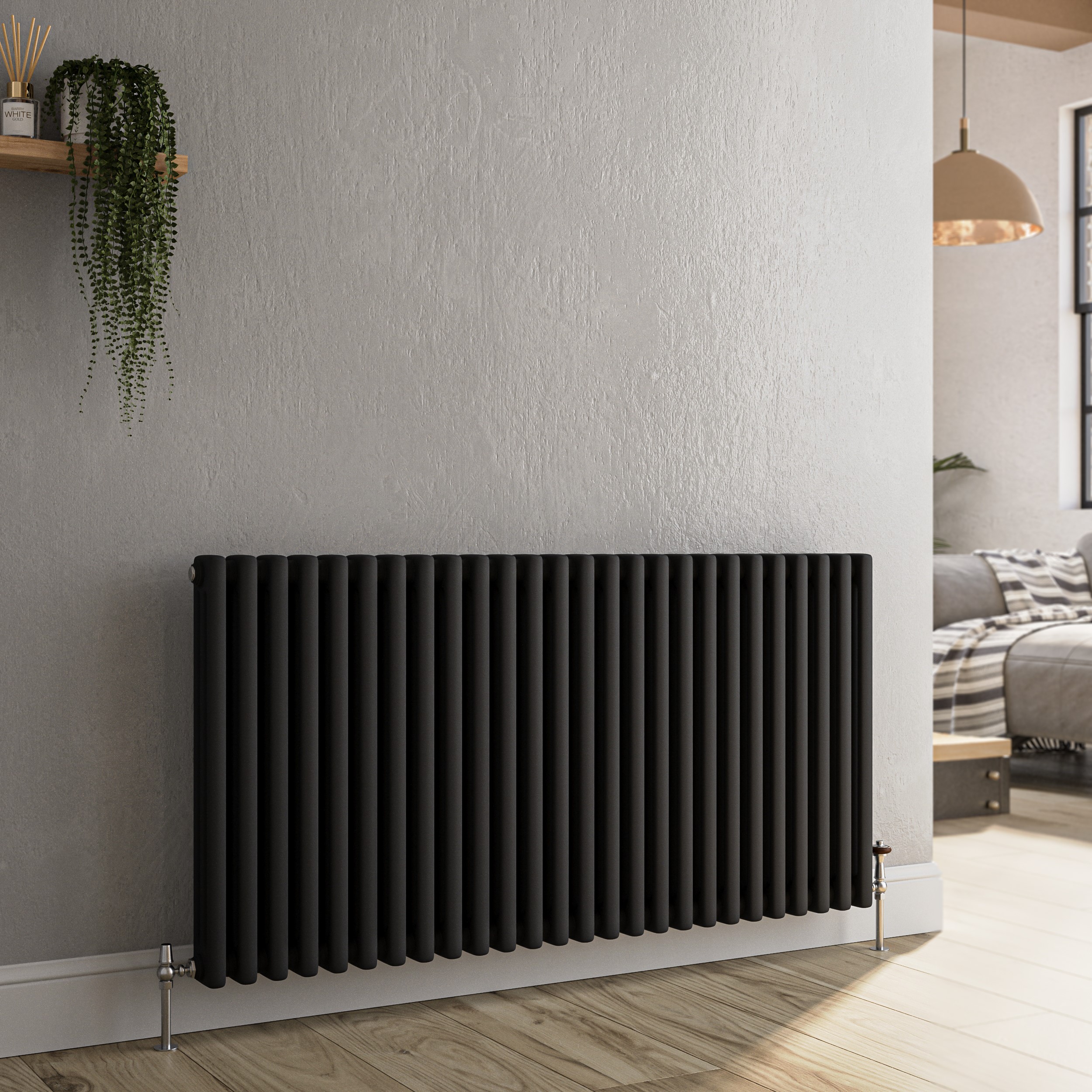 Buy Reggio Midnight Black Horizontal Triple Column Traditional Radiator ...