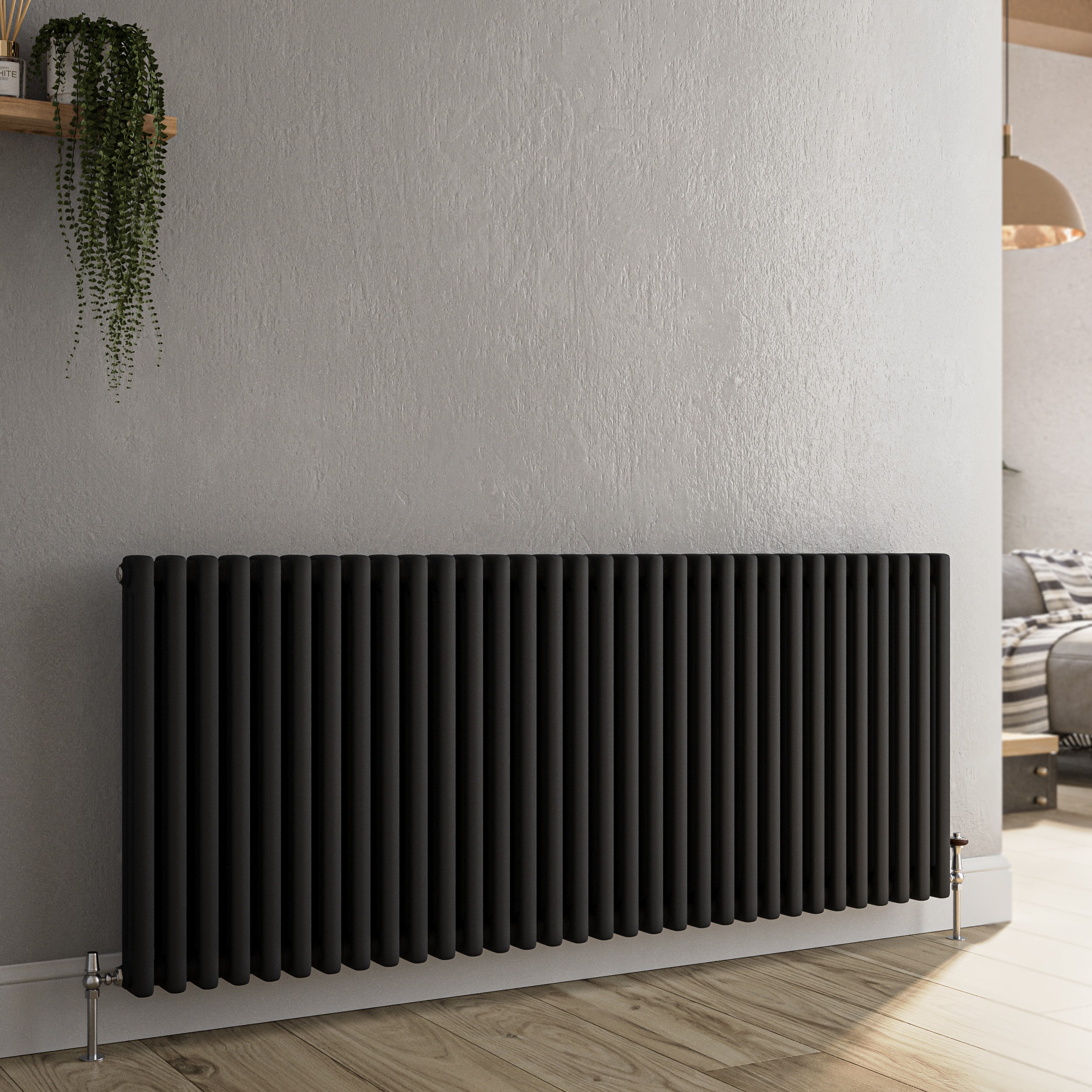 Buy Reggio Midnight Black Horizontal Triple Column Traditional Radiator ...