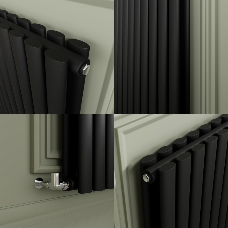 Sorrento Midnight Black Horizontal Oval Designer Radiator 800x590mm Double Panel 2399 BTU