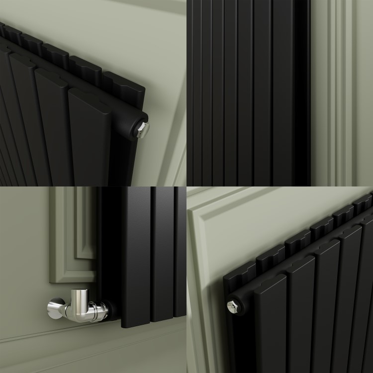 Riace Midnight Black Horizontal Flat Designer Radiator 800x748mm Double Panel 2827 BTU