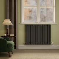 Riace Midnight Black Horizontal Flat Designer Radiator 800x1020mm Double Panel 4948 BTU
