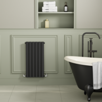Riace Midnight Black Horizontal Flat Designer Radiator 800x408mm Double Panel 1978 BTU