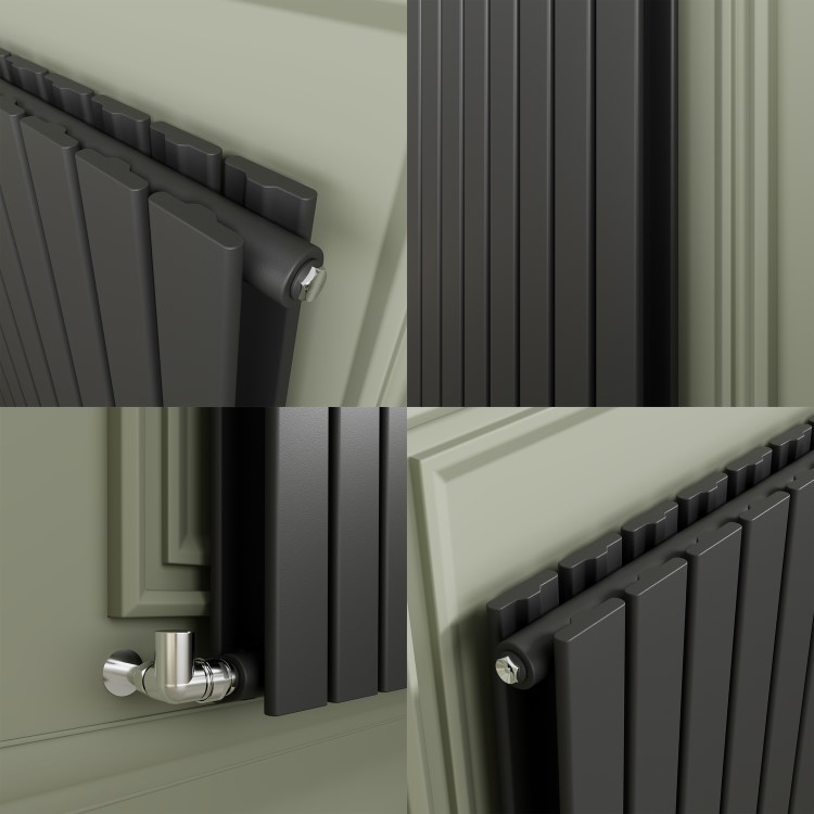 Riace Anthracite Horizontal Flat Designer Radiator 800x408mm Double Panel 1978 BTU