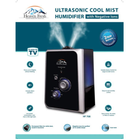 Heaven Fresh Ultrasonic Cool Mist Humidifier with Negative Ions