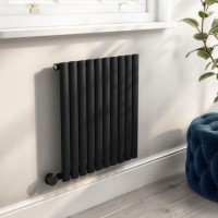 Refurbished Midnight Black Electric Horizontal Designer Radiator 0.6kW with Wifi Thermostat - H600xW590mm - IPX4 Bathroom Safe