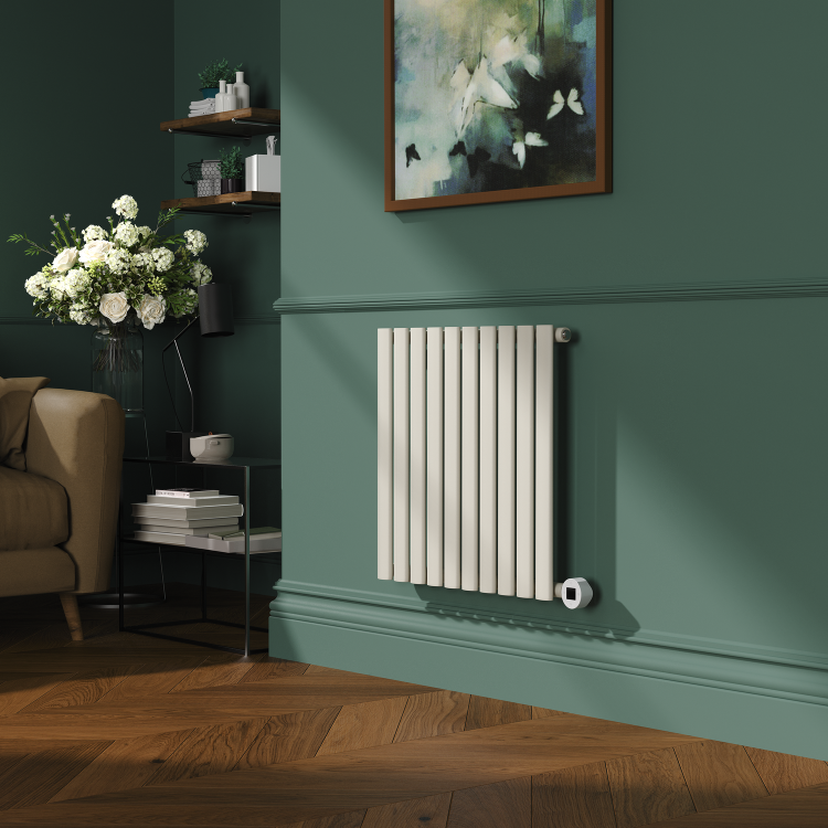 Linen Horizontal Smart Electric Radiator with Wi-Fi Thermostat - 1.2KW - H600xW590 - Bathroom Safe