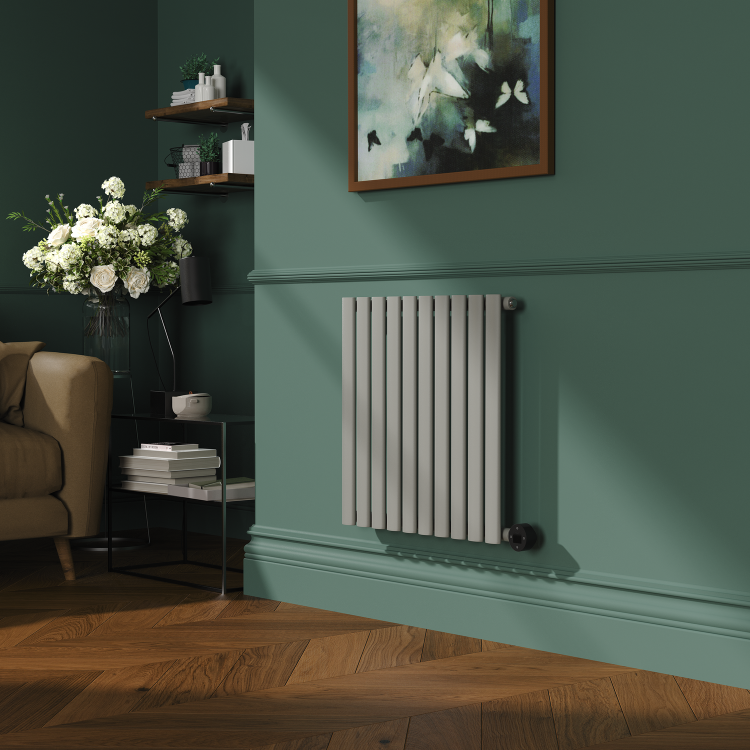 Smoked Stone Horizontal Smart Electric Radiator with Wi-Fi Thermostat - 1.2KW - H600xW590 - Bathroom Safe