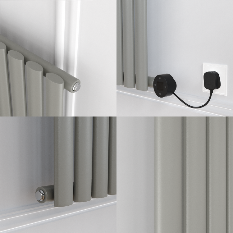 Smoked Stone Horizontal Smart Electric Radiator with Wi-Fi Thermostat - 1.2KW - H600xW590 - Bathroom Safe