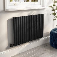 Refurbished Midnight Black Electric Horizontal Designer Radiator 1.2kW with Wifi Thermostat - H600xW1003mm - IPX4 Bathroom Safe