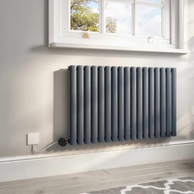 Anthracite Horizontal Smart Electric Radiator with Wi-Fi Thermostat - 1200W - H600xW1003mm - Bathroom Safe