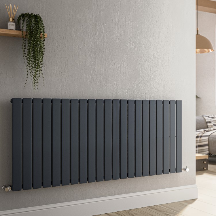 Refurbished - Riace Anthracite Horizontal Flat Designer Radiator 600x1428mm Single Panel 3337 BTU
